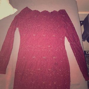 Burgundy off the shoulder lace cocktail dress